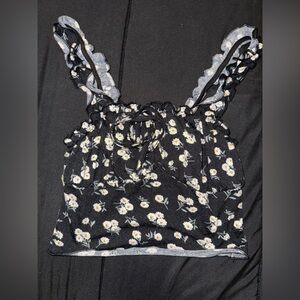 SHEIN Black Floral Camisole with Ruffle Straps